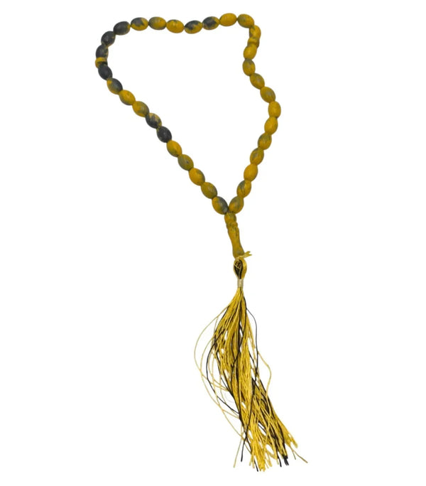 New Handmade Greek Komboloi Yellow & Black Swirl Prayer Beads Tassel Beads