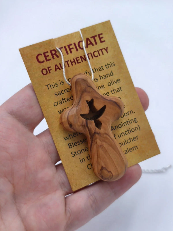 Pendant Spirit Cross Necklace Olive Wood Jerusalem Holy Land Souvenir GIFT